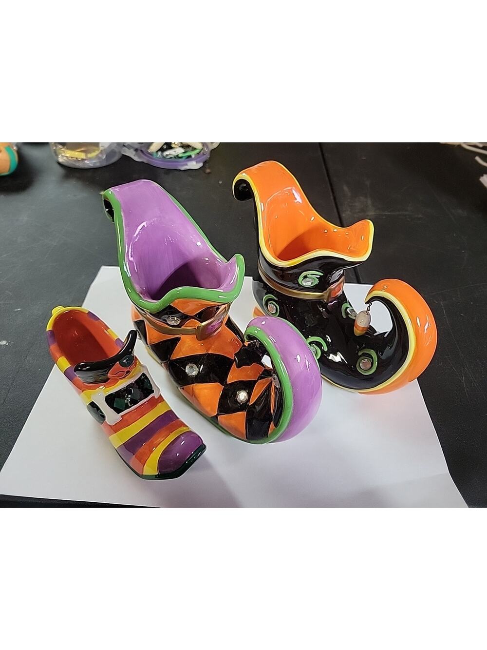 Whimsical Halloween Ceramic Witches Boots Tabletop Home Decor (Set Of 3)